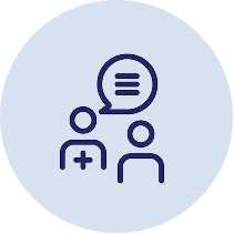 Graphic of two people talking