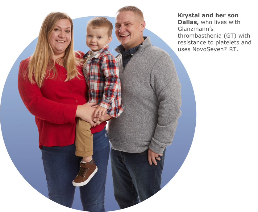 Krystal and her son Dallas, who lives with Glanzmann’s thrombasthenia (GT) with resistance to platelets and uses NovoSeven® RT.